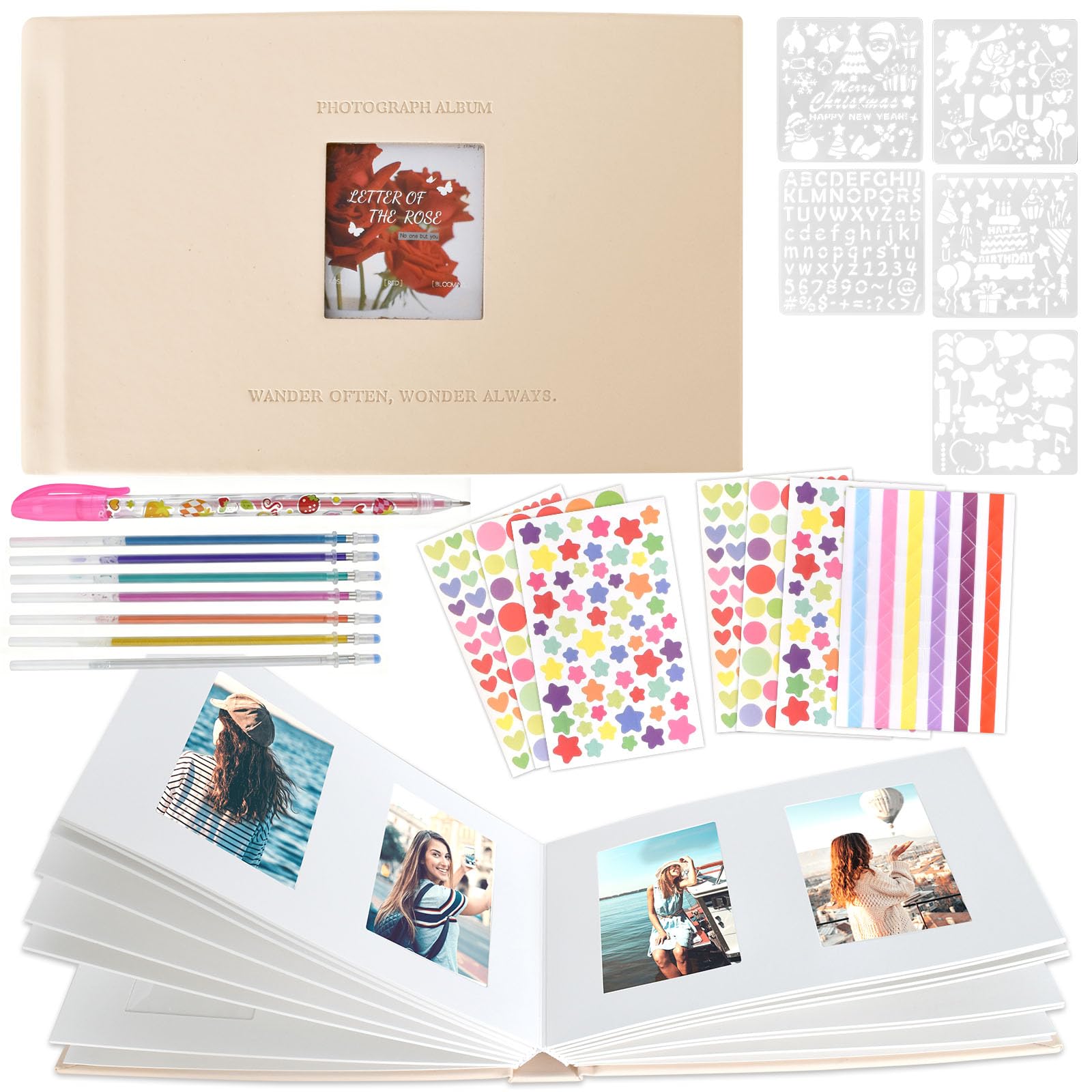 Album photo Eclove avec pages noires, stylos, pochoirs et autocollants pour scrapbooking
