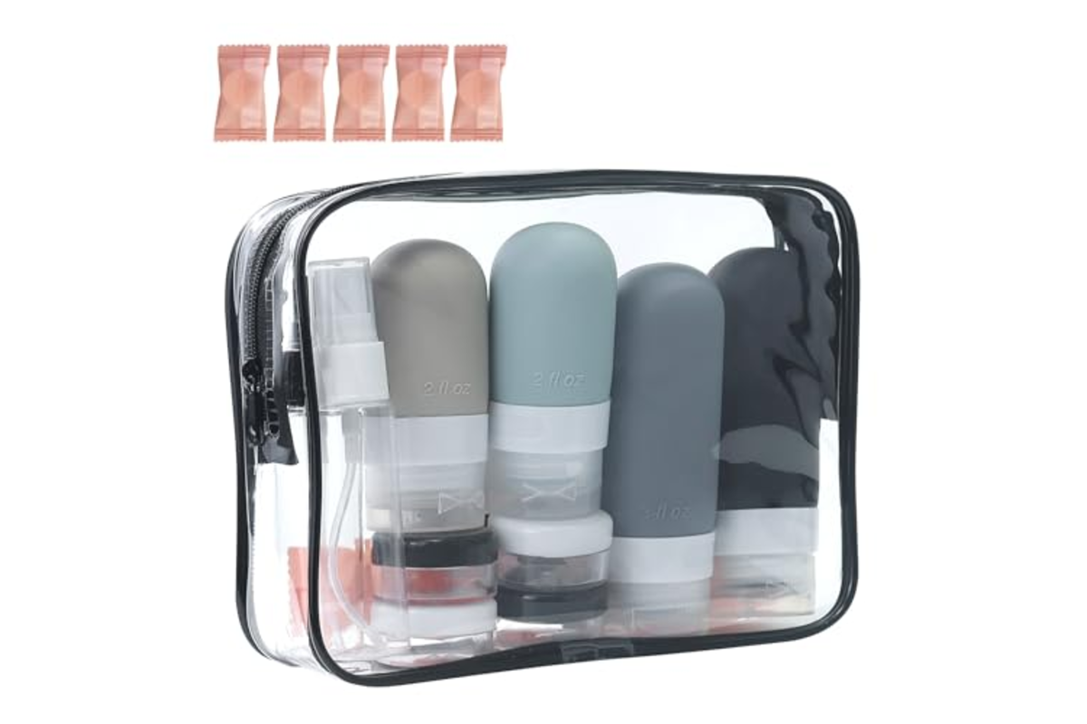 Lot 17 bouteilles de voyage silicone TSA + trousse bon plan Amazon mai 2026
