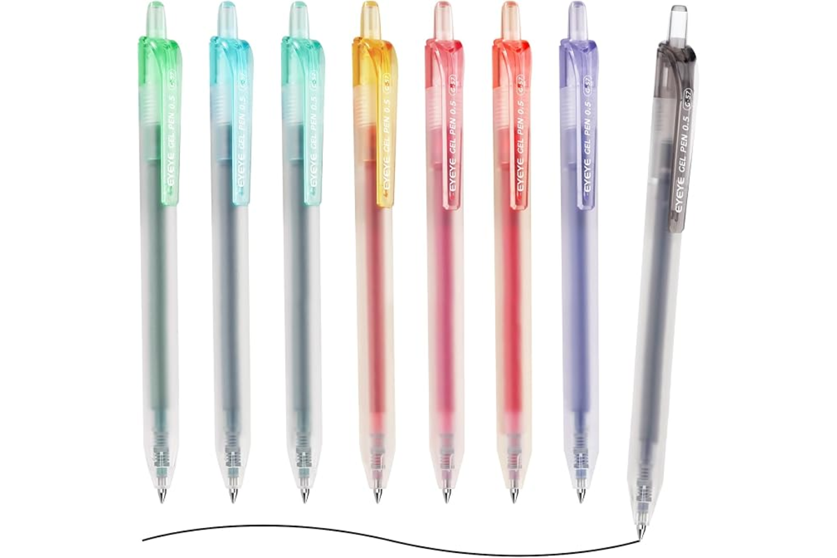 Lot de 8 stylos gel rétractables EYEYE en couleurs assorties