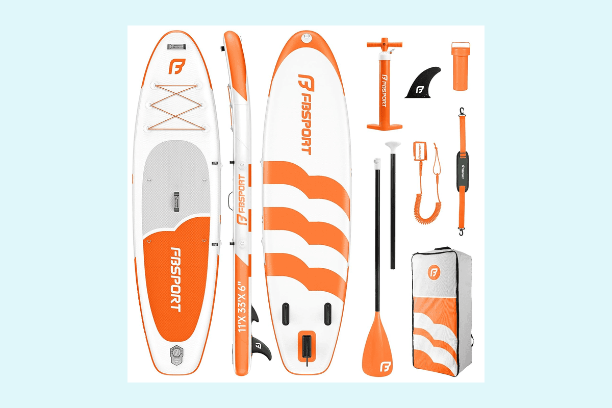 FBSPORT paddle gonflable adulte 335 cm planches stand up paddle 160 kg capacité charge pont anti-dérapant pagaie pompe SUP yoga surf voyage 169,99 euros Amazon