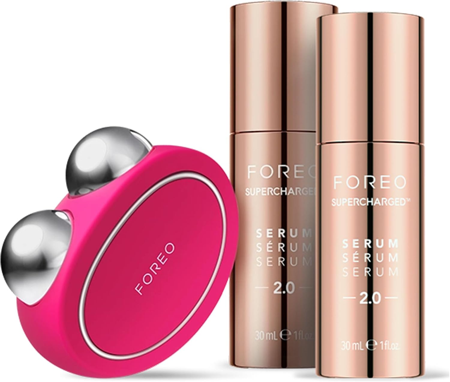 Coffret FOREO BEAR fuchsia avec deux sérums conducteurs de 30 ml