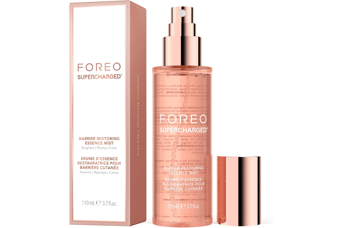 Flacon FOREO SUPERCHARGED brume essentielle restauratrice de la barrière 110 ml hydratante visage booster collagène niacinamide centella panthénol bon plan Amazon