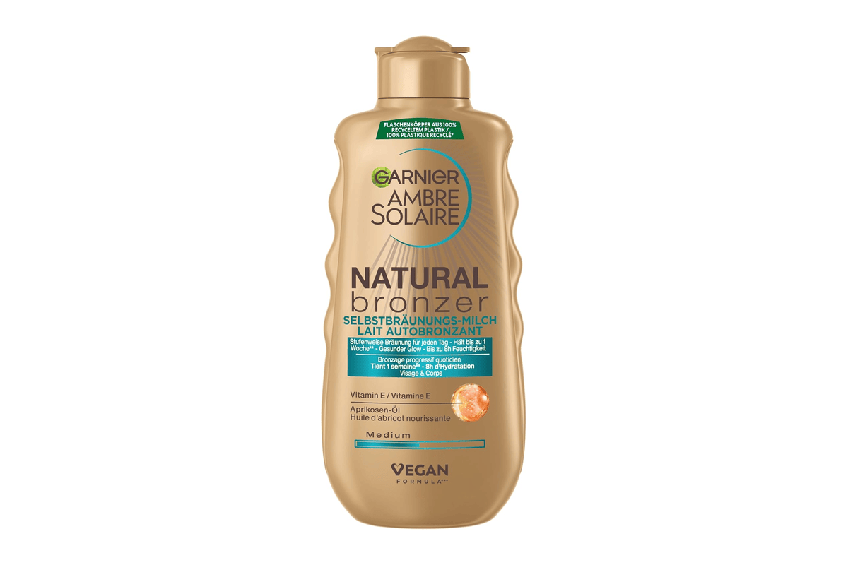 Garnier Ambre Solaire Natural Bronzer lait autobronzant progressif corps 175 ml flacon blanc bleu Amazon 8,95 €