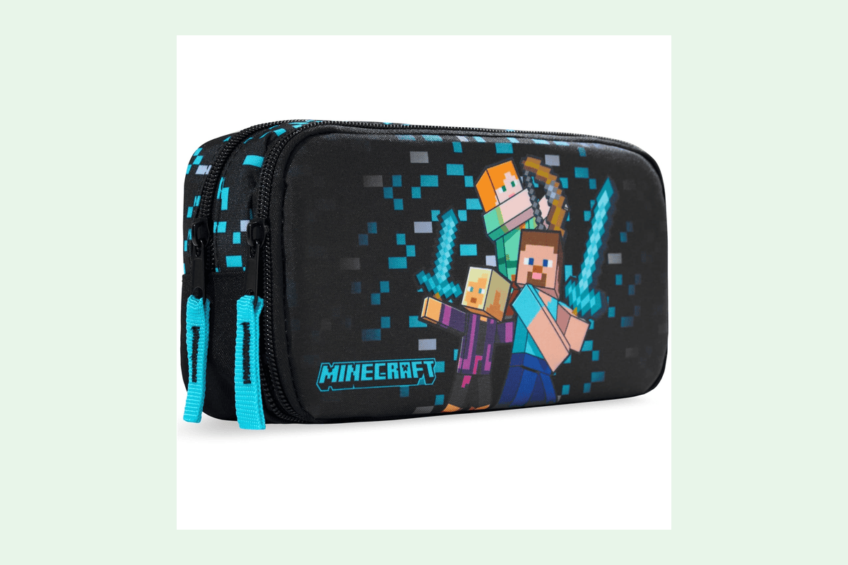 Get Trend Minecraft trousse scolaire garçon compartiments fermeture éclair sécurisée pot à crayon boucles portable multi Minecraft 16,99 euros Amazon
