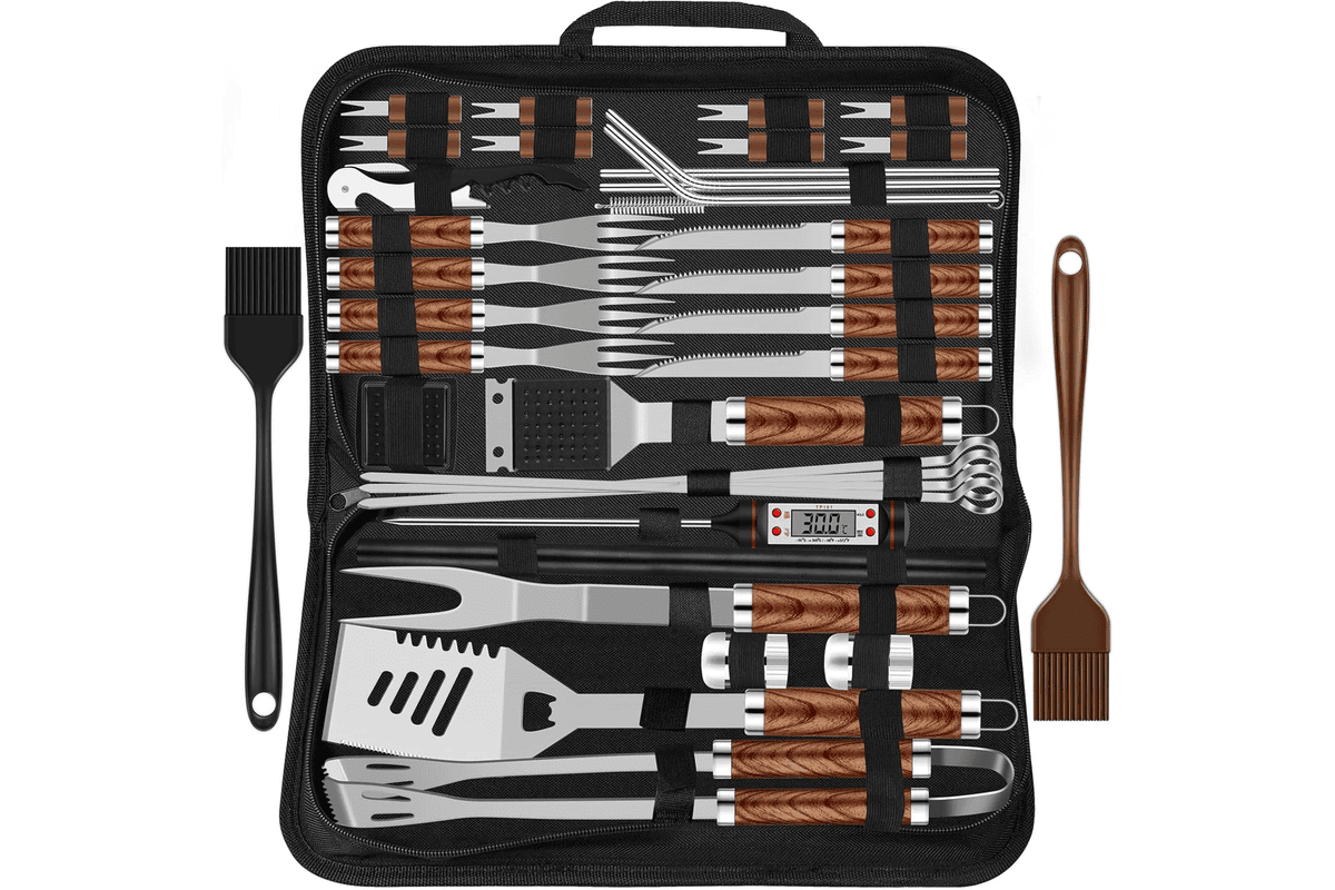 Grilliance Kit Barbecue 38 pcs accessoires grill acier inoxydable pince spatule brosse fourchette brochettes gants mallette rangement 32,48 € Amazon