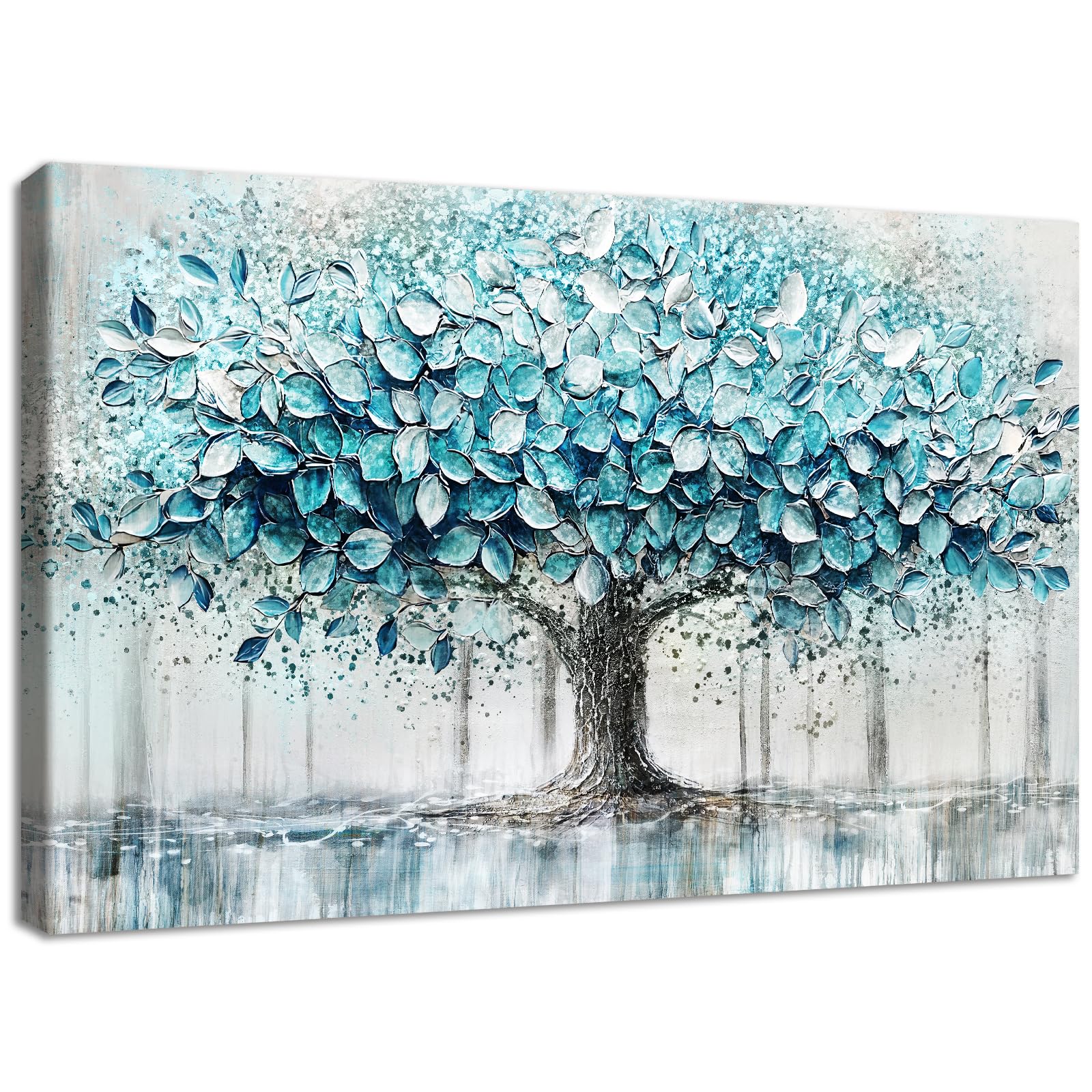 Grand tableau HALFLEMART arbre de vie bleu sarcelle sur toile au format 120 par 80 centimètres