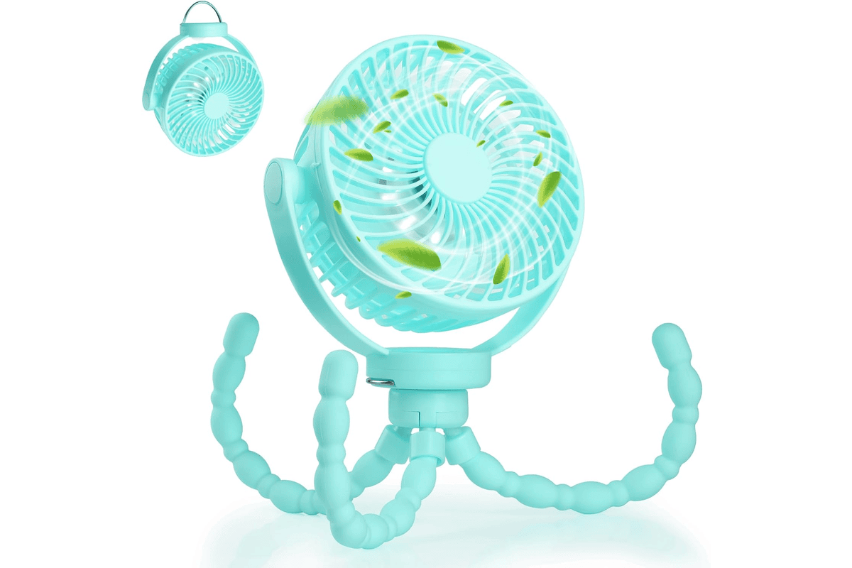 Hianjoo ventilateur USB 5200 mAh vert poussette bébé camping lampes LED table portable été 2026 bon plan Amazon