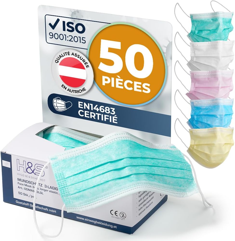 Boîte de 50 masques chirurgicaux adultes verts ISC Hygiene