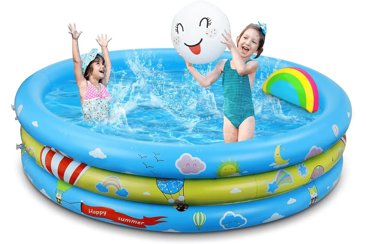 Jojoin Pataugeoire Gonflable Arc-en-Ciel avec jouet de piscine d'eau gonflable pour enfants 120 x 30 cm intérieur et extérieur