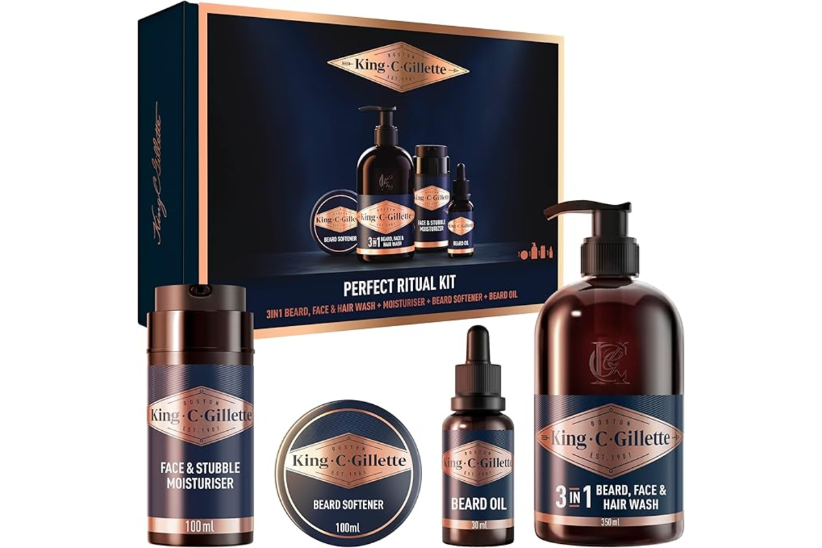 Coffret King C Gillette avec quatre soins pour la barbe et le visage