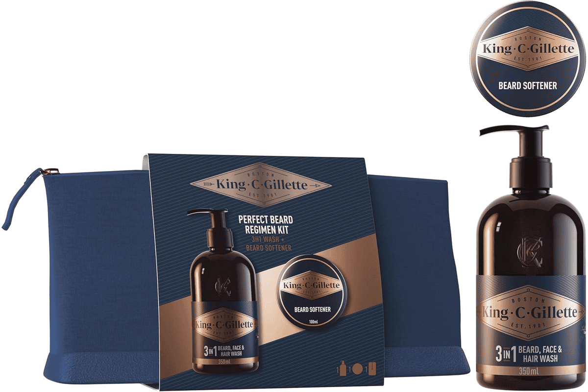 King C. Gillette Kit Barbe Homme nettoyant 3-en-1 baume trousse bois santal bon plan Amazon 16,90 euros