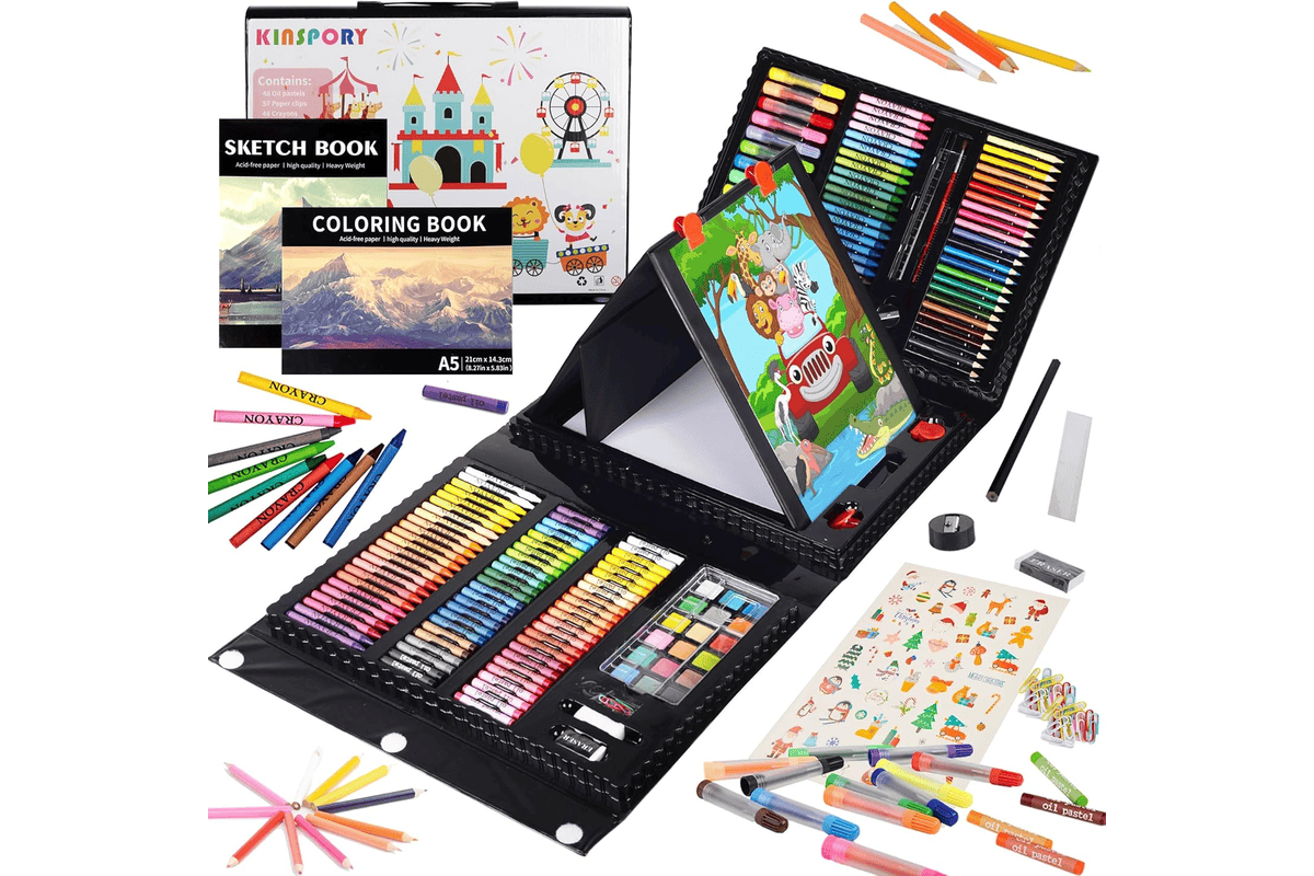 KINSPORY Mallette dessin enfant 290 pièces (kit coloriage complet, feutres + crayons + pastels) Amazon 19,99 euros juillet 2026 bon plan