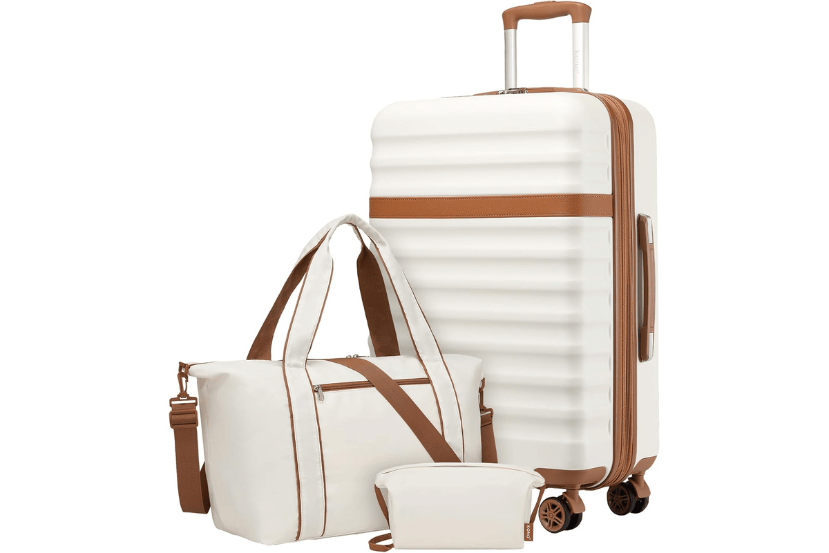 Kono Set de 3 valises — 1 grande 75 cm extensible + moyenne + cabine (roues silencieuses) Amazon 99,99 euros juillet 2026 bon plan