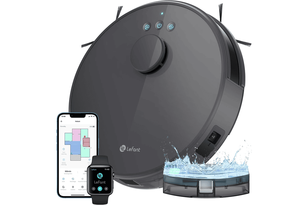 Lefant M3 Max robot aspirateur laveur noir avec station multifonctionnelle, double serpillière rotative et navigation dToF