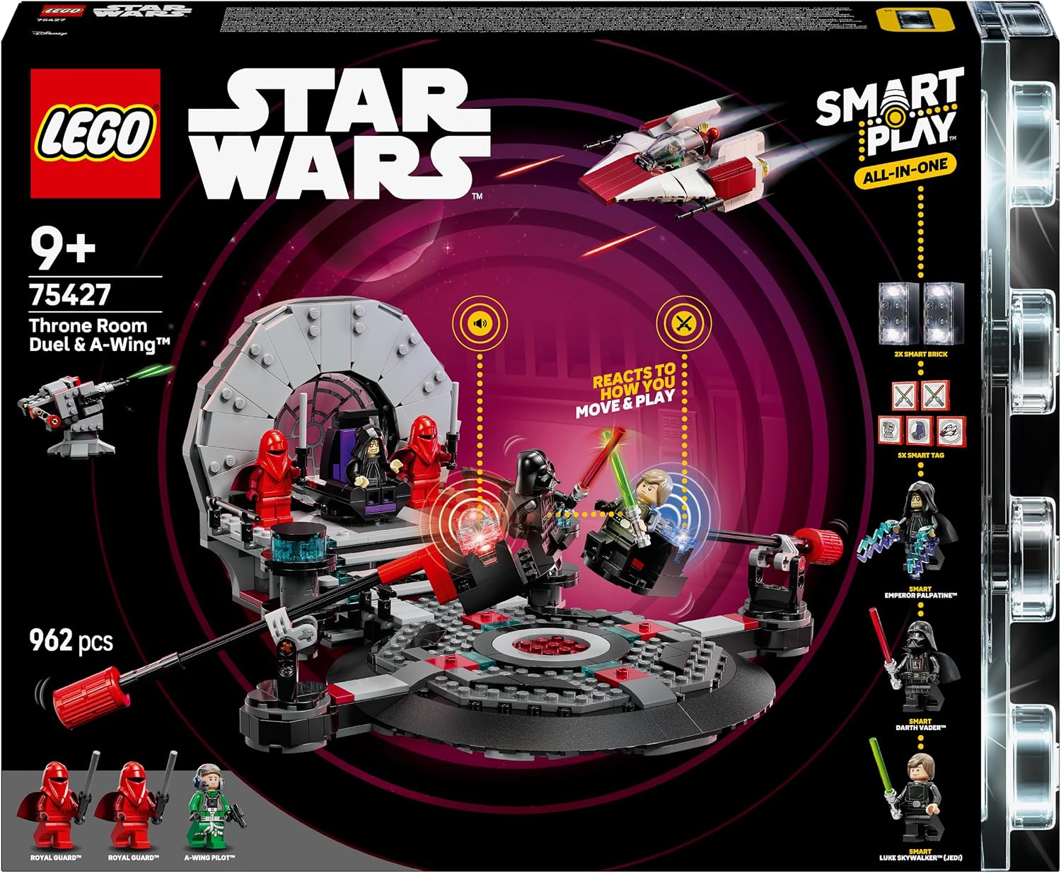 Boîte du set LEGO Star Wars SMART Play 75427 Duel dans la Salle du trône et Chasseur A-Wing