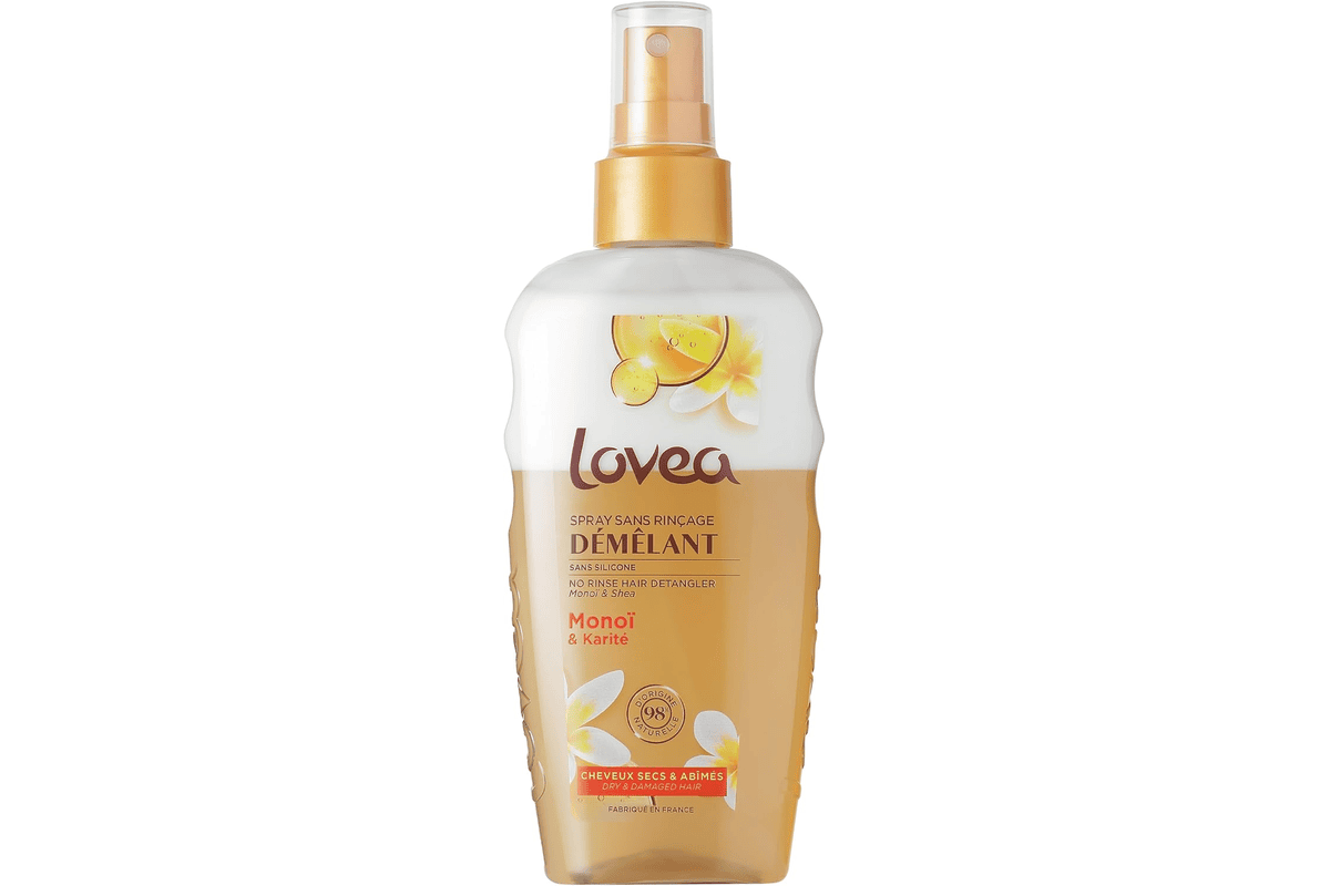 Lovea démêlant sans rinçage monoï karité cheveux secs abîmés 150 ml 98% naturel vegan made in France à 4,16 € Amazon