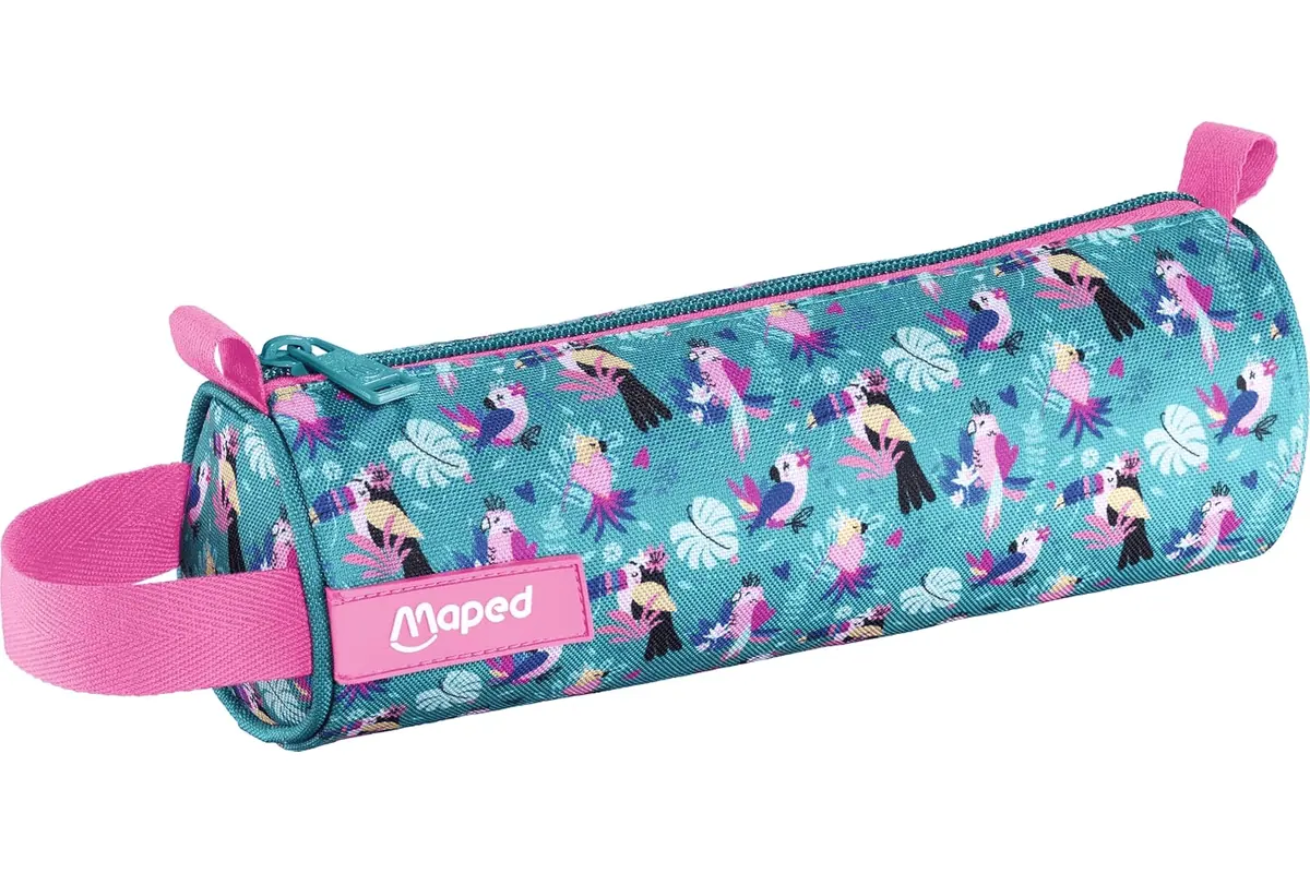 Maped trousse scolaire Tropical ronde 22,5 x 7,5 cm tissu zip haute résistance motif tropical fleurs feuilles couleurs vives rentrée Amazon
