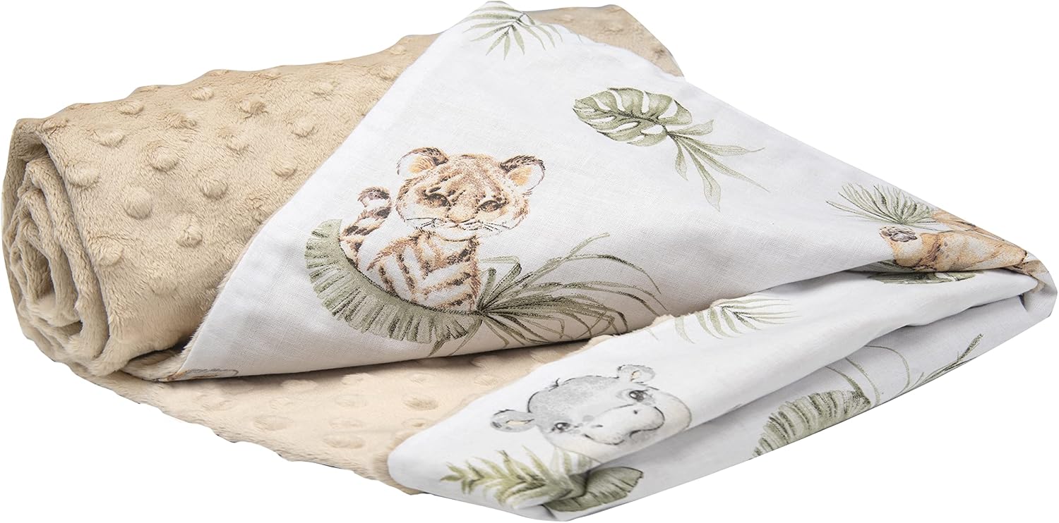 Couverture bébé réversible Medi Partners motif Safari avec tissu Minky beige
