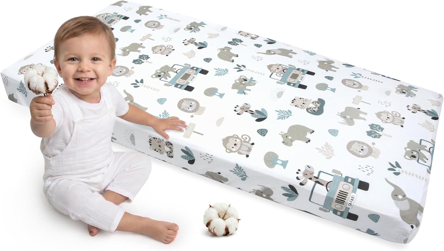Drap-housse bébé Medi Partners 60 × 120 cm motif Zoo de la Menthe