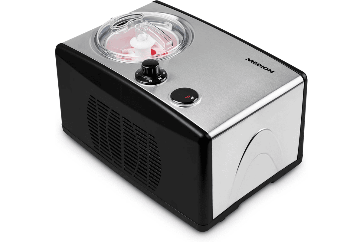 MEDION Sorbetière et Yoghurt Maker 2-en-1 noire avec capacité 1,5 litre 150 W pour yaourts maison et sorbets fruits frais