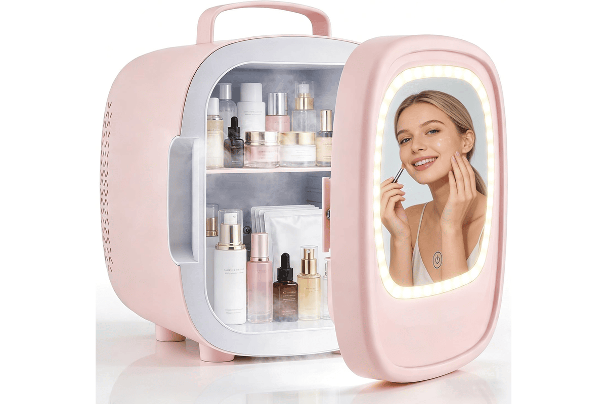Mini Réfrigérateur 6L Mini Frigo Cosmétique avec Miroir LED Portable Thermoélectrique Chauffe Refroidisseur AC DC chambre soins peau boissons bureau dortoir voiture rose 52,99 € Amazon