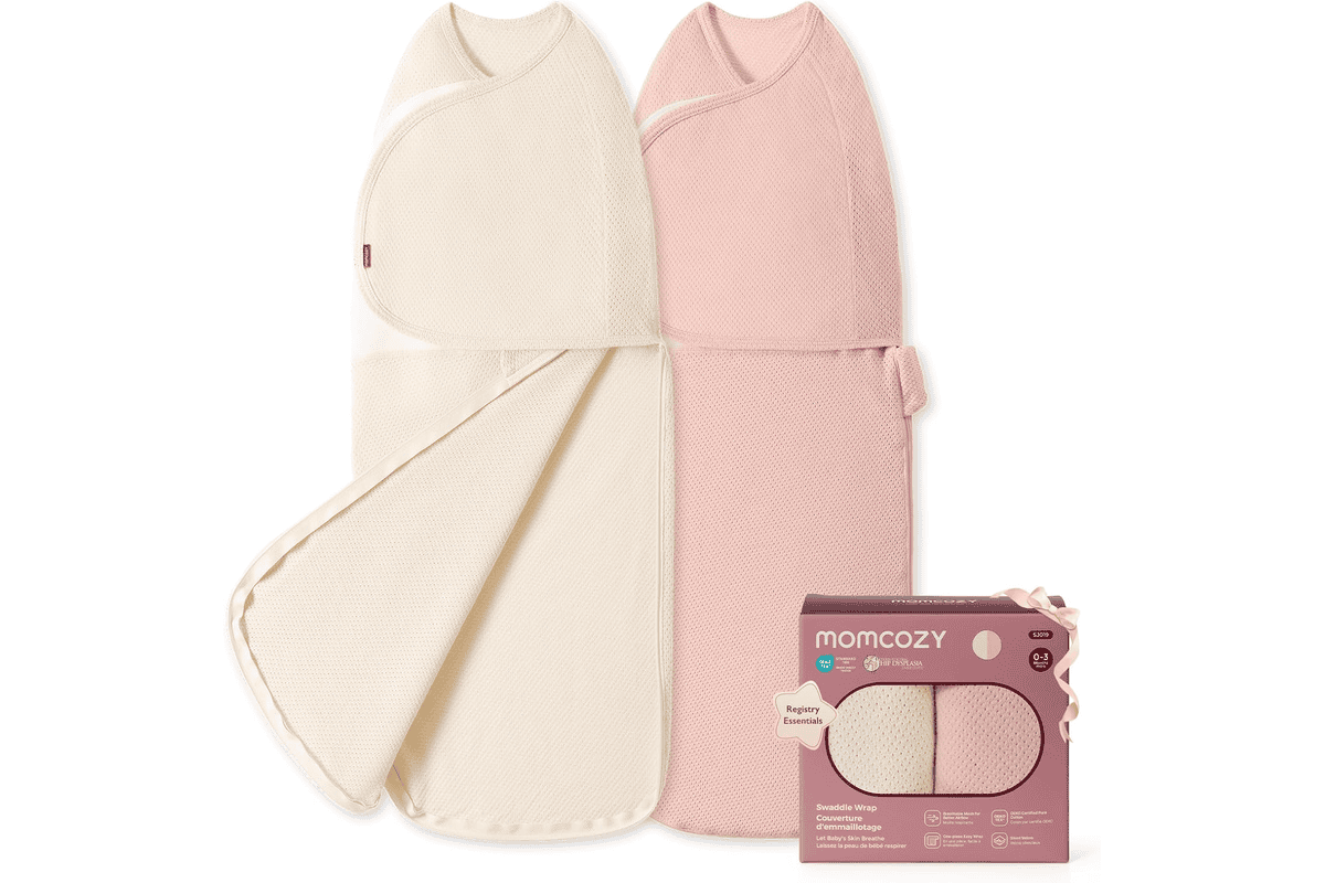 Momcozy couverture emmaillotage bébé Airflow lot de 2 rose beige maille respirante coton été nouveau-né