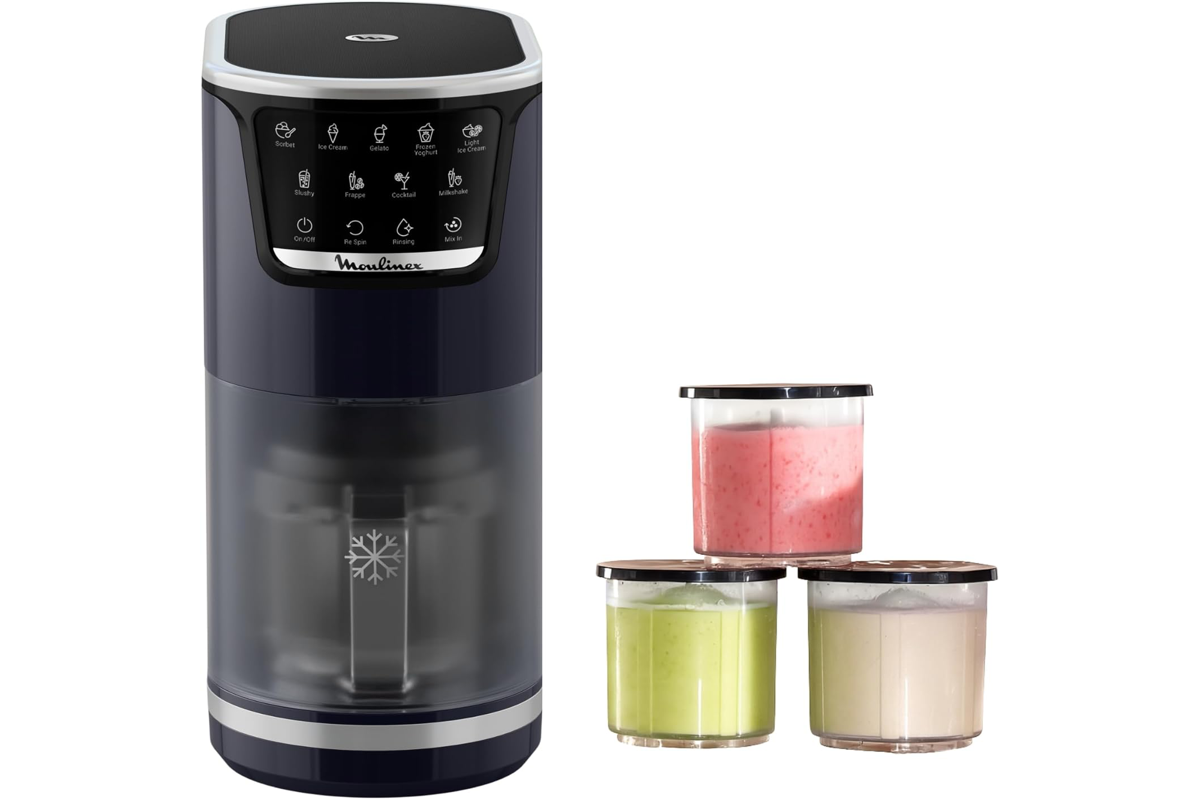 Bon plan Amazon Moulinex Dolci machine a glaces 10 programmes nettoyage automatique 1-Step Perfector MJ6038F0 bleu nuit mai 2026