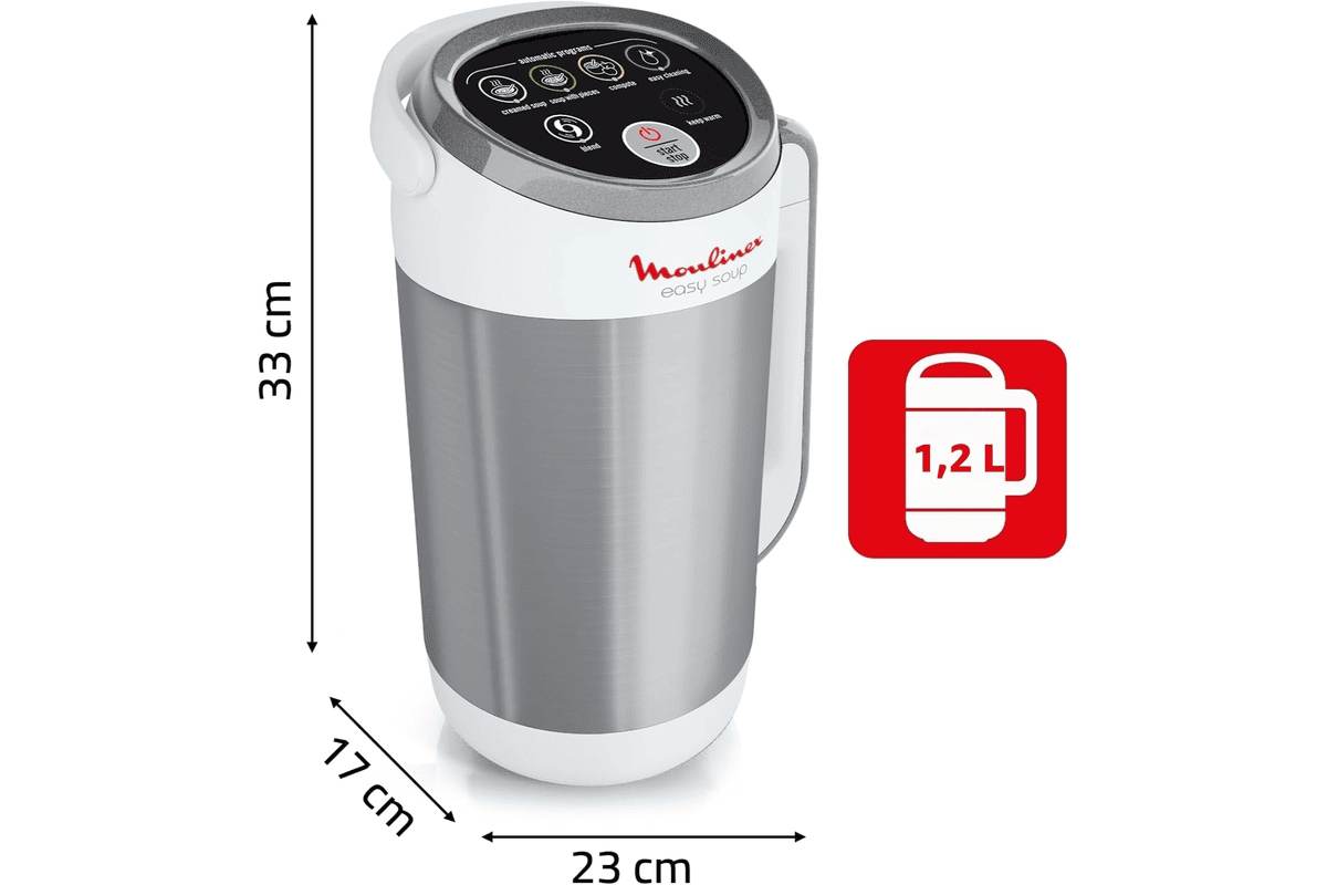 Moulinex Easy Soup LM841110 blender chauffant inox 1,2 L avec écran de contrôle et 6 programmes soupes compotes smoothies