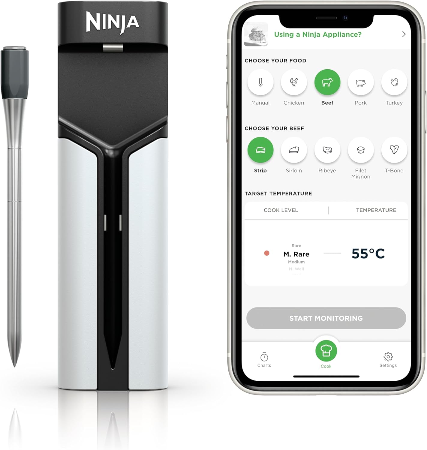 Sonde thermomètre sans fil Ninja ProChef WP100EU avec boîtier de charge et application mobile
