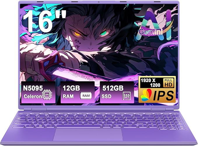 Ordinateur portable NOTODD N600 violet avec écran 16 pouces
