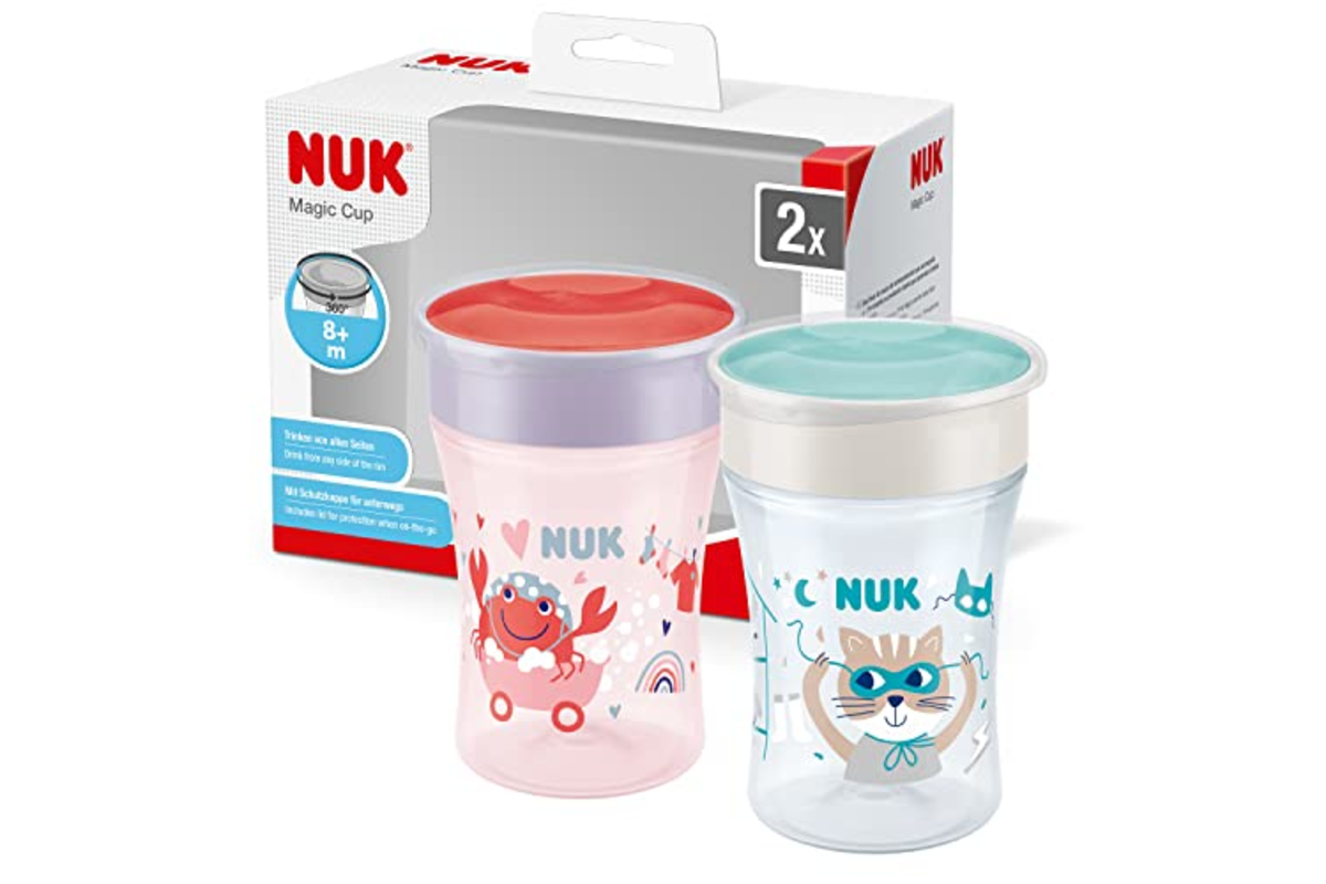 NUK Magic Cup tasse apprentissage 360 antifuites crabe rouge 230 ml lot 2 silicone 8 mois bebe