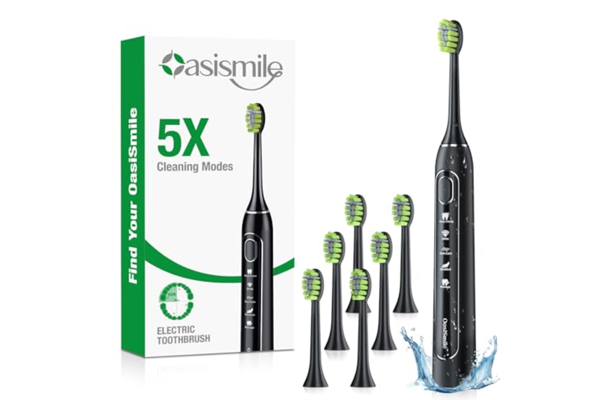 OasiSmile brosse a dents electrique sonique noire 5 modes 6 brossettes 100 jours autonomie