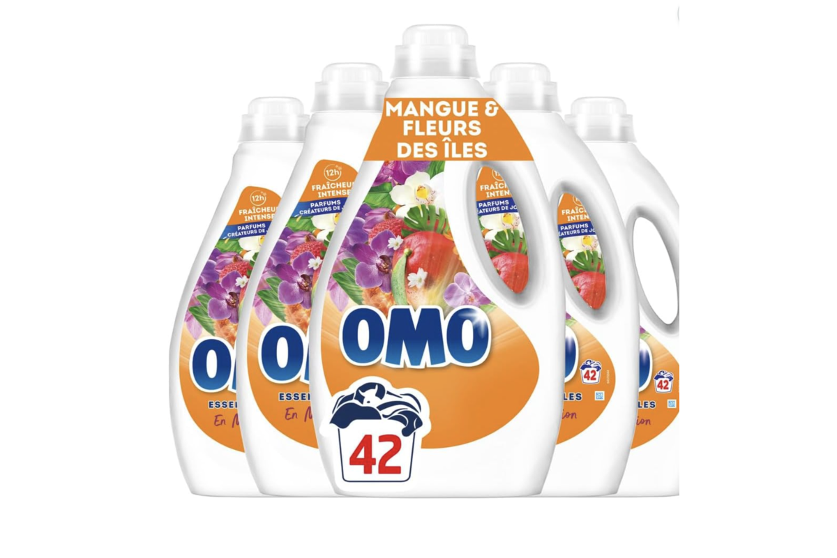 OMO lessive liquide Mangue d'Évasion 210 lavages lot 5x42 fleurs des îles parfum essences naturelles Amazon French Week 33,08€