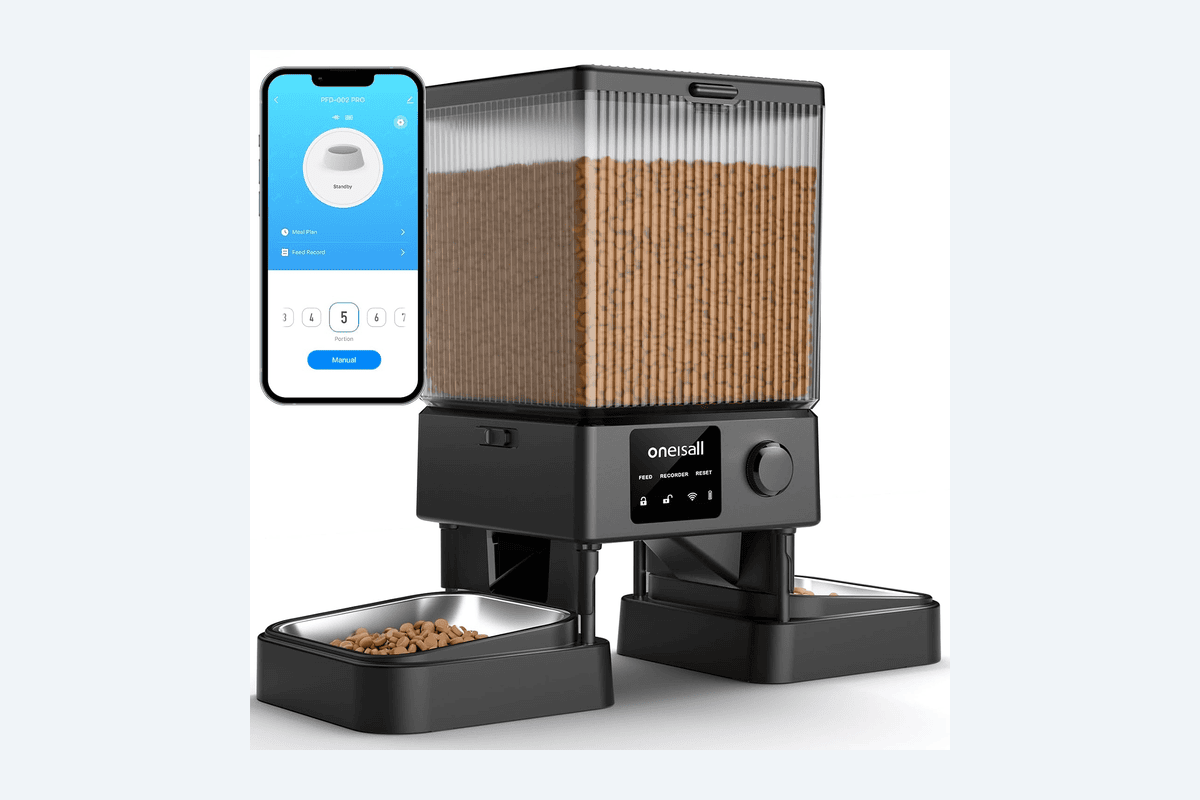 oneisall distributeur croquettes chat 5 litres 2 bols WiFi 5G 2.4G contrôle app mangeoire automatique intelligente chats chiens 65,15 euros Amazon