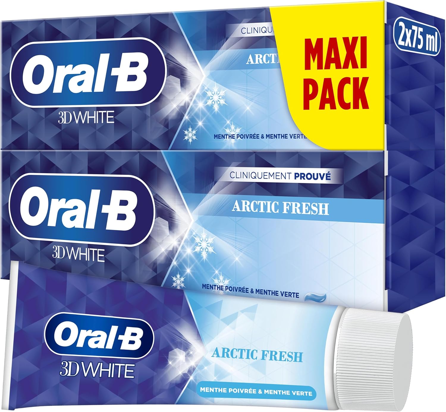 Pack de deux dentifrices Oral-B White Arctic Fresh 3D de 75 ml en promotion sur Amazon