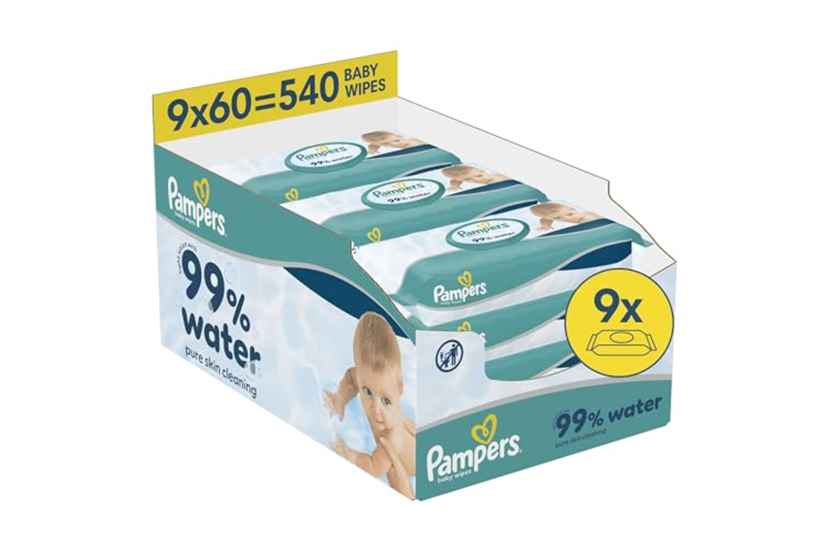 Pampers 99 pourcent eau lingettes bebe 540 unites 9 x 60 sans plastique sans parfum sans alcool