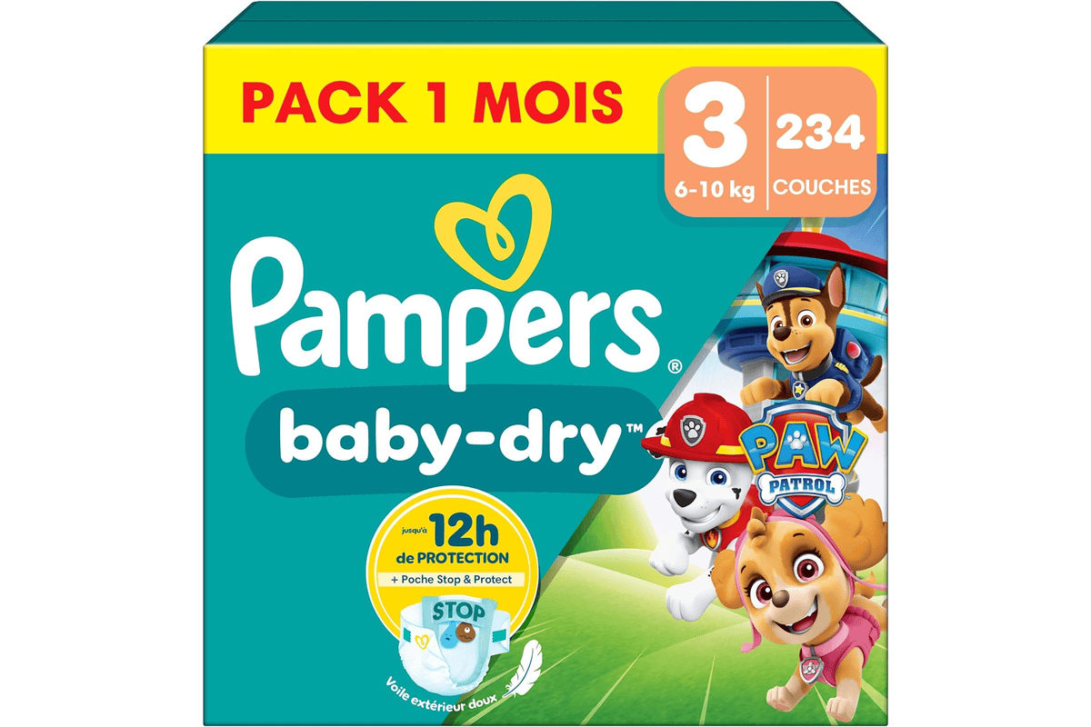 Pampers Baby-Dry taille 3 Pat'Patrouille paquet 234 couches pack 1 mois 6 10 kg bébé motifs personnages Chase Marshall Skye Amazon