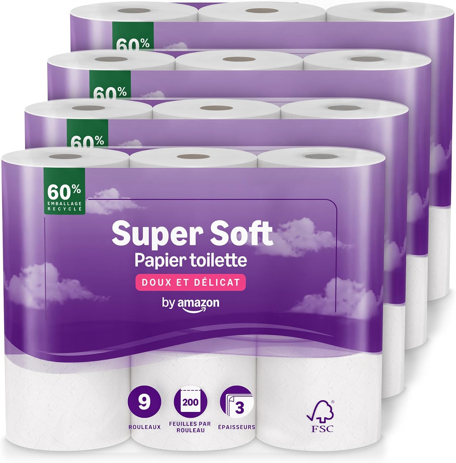 Lot de 36 rouleaux de papier toilette Super Soft by Amazon