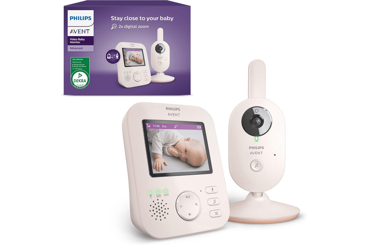 Philips Avent babyphone vidéo Advanced certifié DEKRA 100 pourcent privé sécurisé caméra audio Corail crème écran 2,8 pouces zoom x 2 vision nocturne audio bidirectionnel berceuses SCD881