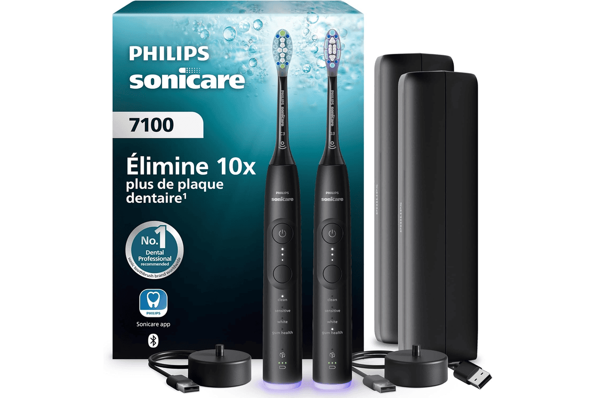 Philips Sonicare 7100 Pack de 2 brosses à dents électriques soniques connectées avec application 4 modes brossage 3 niveaux intensité alerte pression