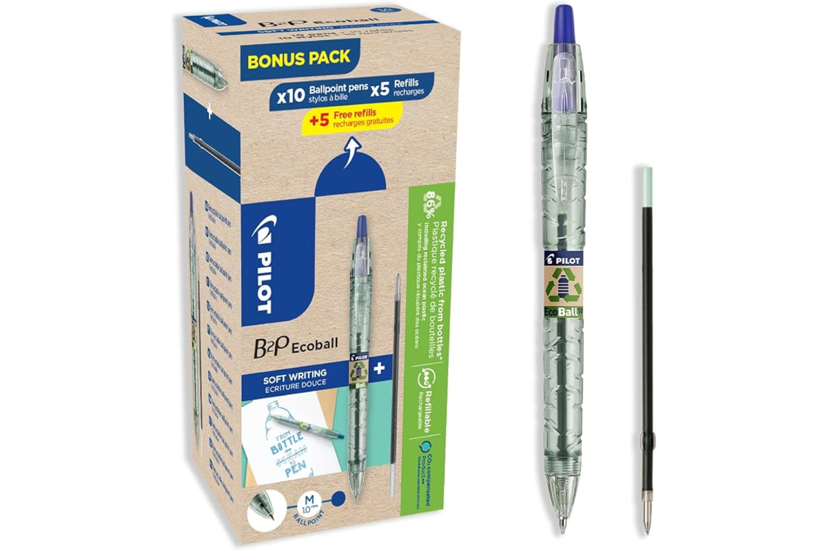 Lot de 10 stylos Pilot B2P Ecoball bleus avec 10 recharges