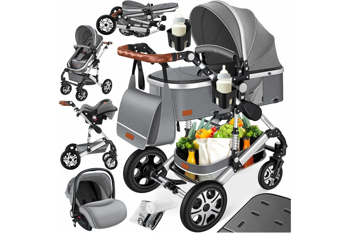 Ensemble poussette combinée KESSER 4 en 1 gris avec nacelle