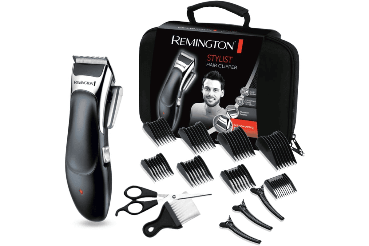 Remington Tondeuse Cheveux Stylist kit coiffeur professionnel noir et argent avec lames céramique auto-affûtées secteur ou sans fil batterie lithium