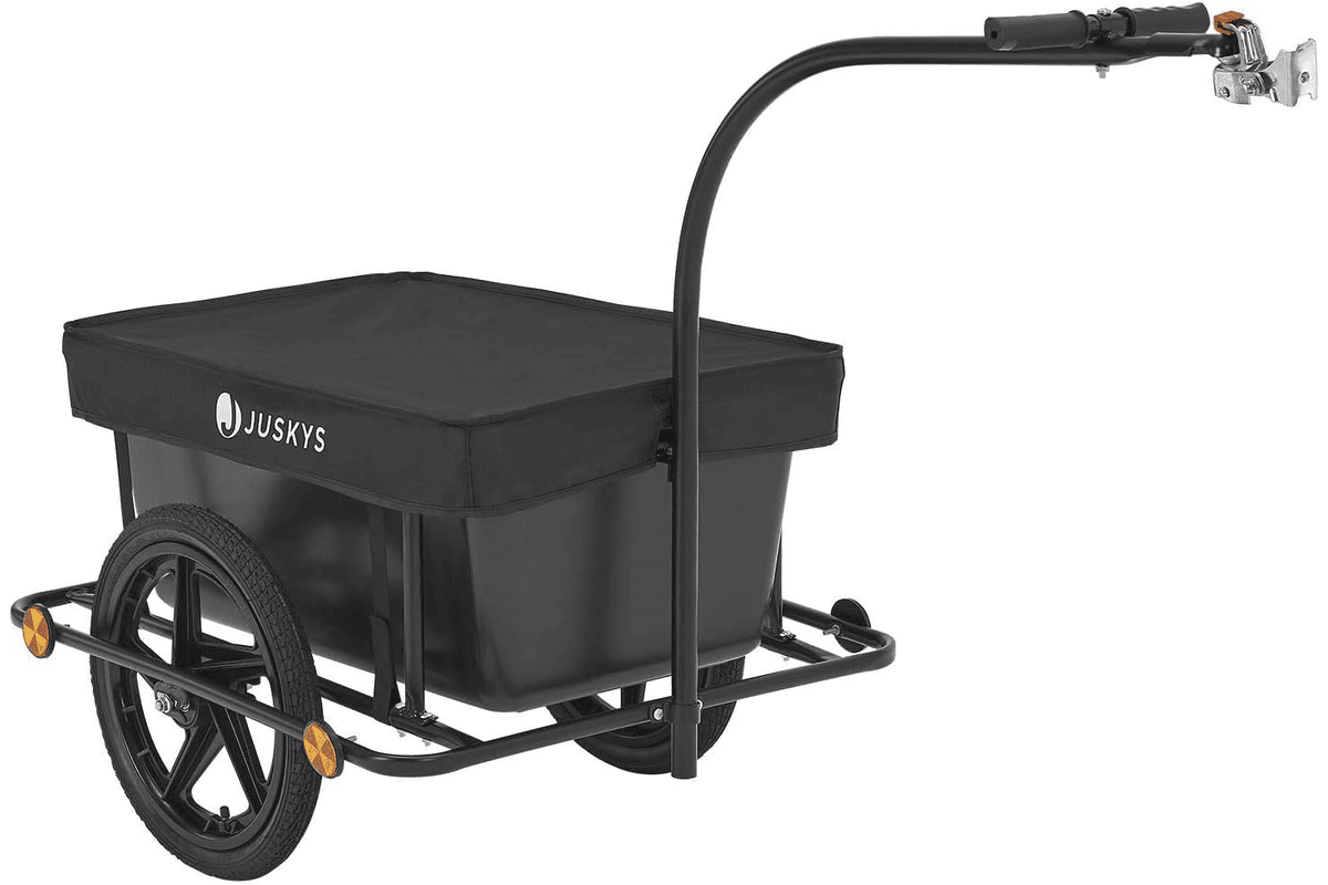 Remorque de bicyclette chariot 90 litres avec réflecteur de sécurité et support pour transport courses balades et déménagement léger