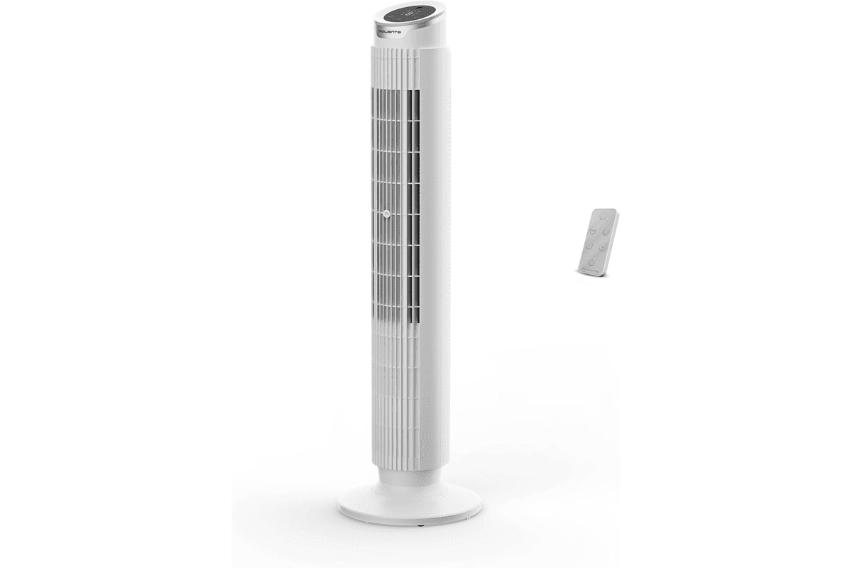 Rowenta Eole Silence Force VU7025F0 ventilateur colonne blanc 22 dB 1900 m³/h 10 m/s moteur Effitech 8 vitesses 4 modes oscillation 90° télécommande bon plan Amazon