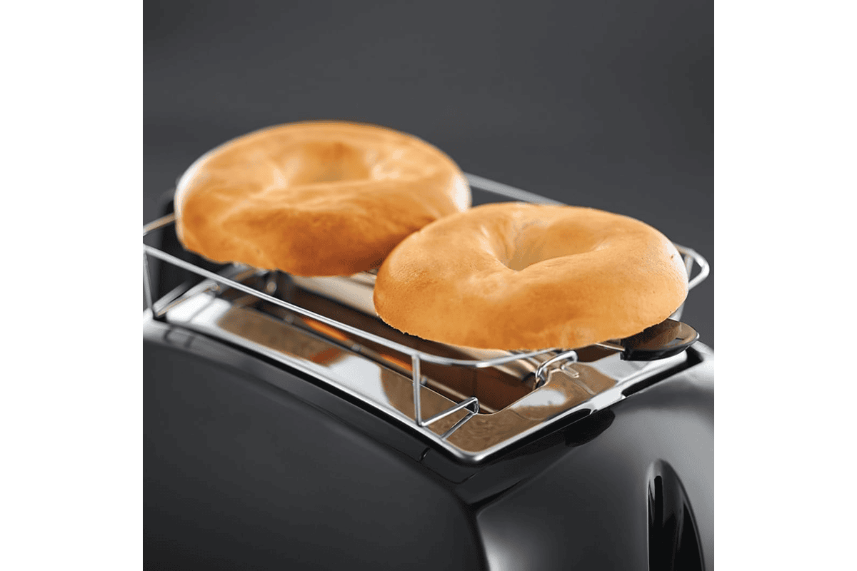 Russell Hobbs Grille pain Textures+ noir 2 fentes extra larges avec pince à toasts et support à viennoiseries