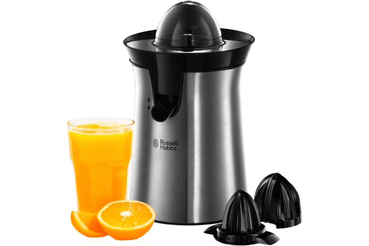 Russell Hobbs Presse Agrumes Électrique Automatique Classic inox brossé avec 2 cônes interchangeables et 2 sens de rotation sans BPA