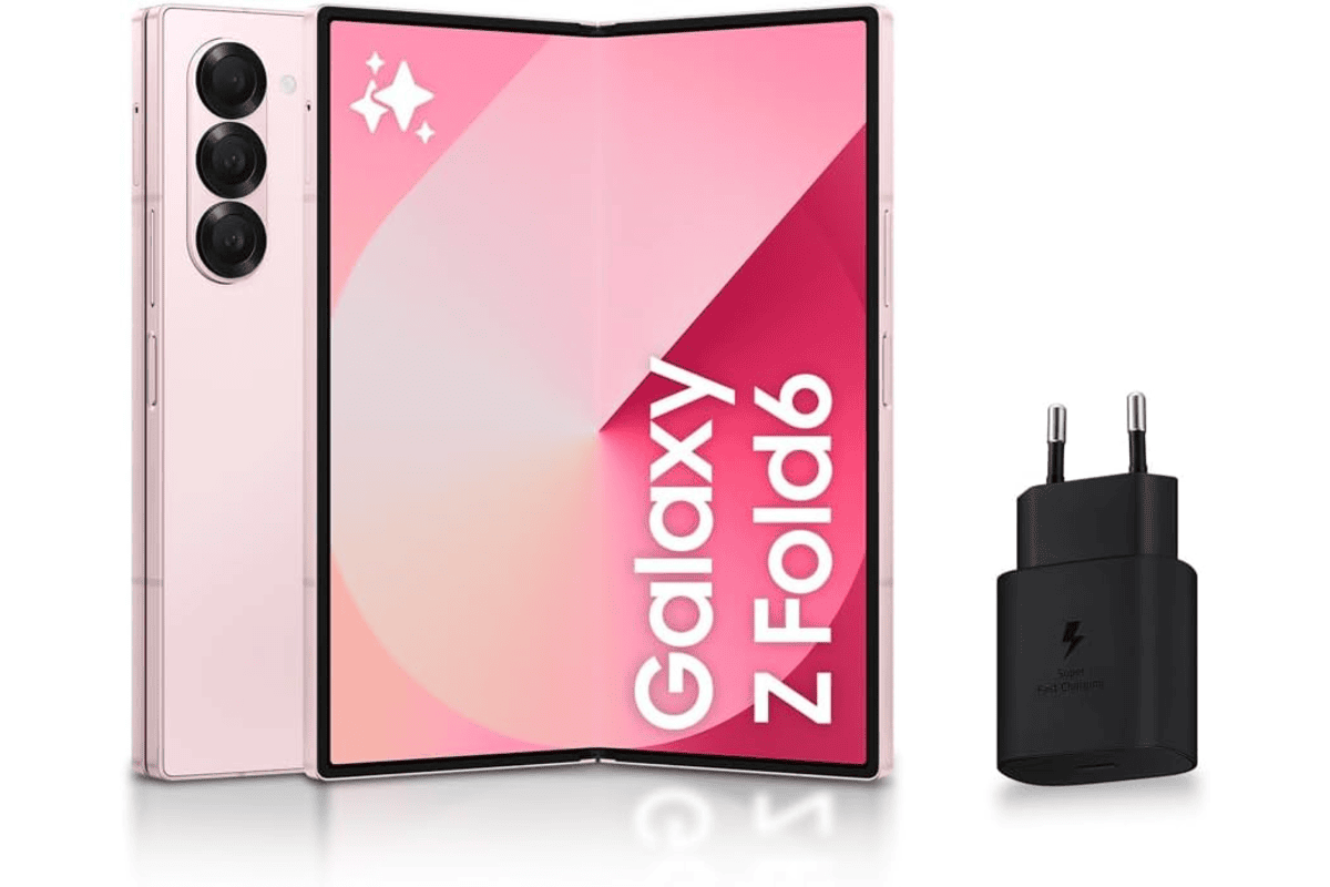 Samsung Galaxy Z Fold6 smartphone pliable Android 5G 256 Go coloris rose crayon Galaxy AI chargeur secteur rapide 25W déverrouillé version FR grand écran interne pliable premium haut de gamme