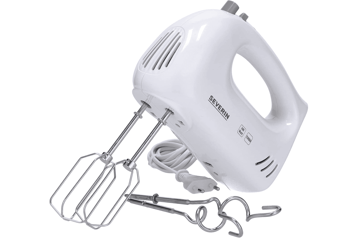 Severin HM 3820 batteur électrique blanc 300 W avec 5 vitesses, fouets et crochets pétrisseurs inclus