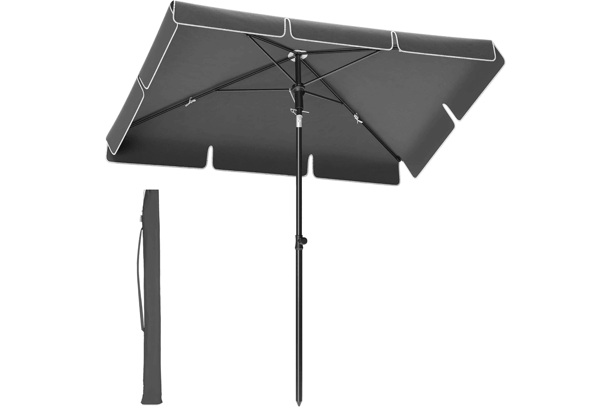 Parasol SONGMICS 200 par 125 cm rectangulaire gris GPU25GY avec protection UPF 50+, inclinable sur 30 degrés et hauteur réglable, avec sac de transport